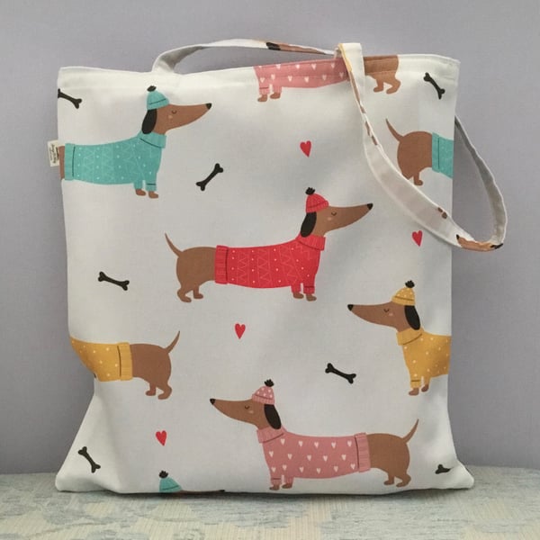 Sausage dog print tote bag.