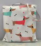 Sausage dog print tote bag.