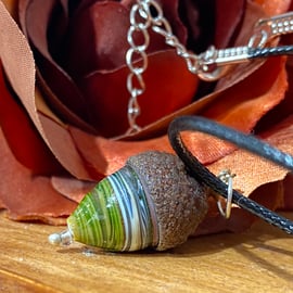 From Tiny Acorns - Green and Blue Swirled Glass Acorn Pendant