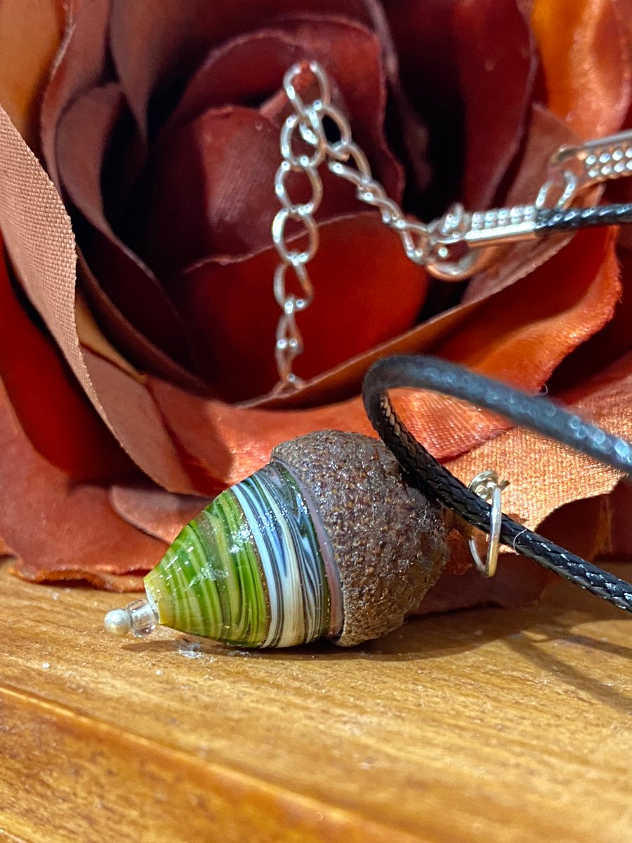 From Tiny Acorns - Green and Blue Swirled Glass Acorn Pendant