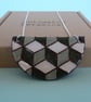 Bib necklace with geometric pattern grey green ceramic, Statement necklace - Image 4