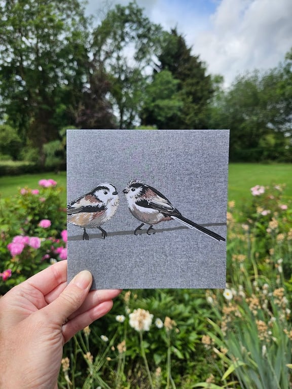 Long-tailed tit card - Valentine's day, Couple, Pair of birds, blank bird card