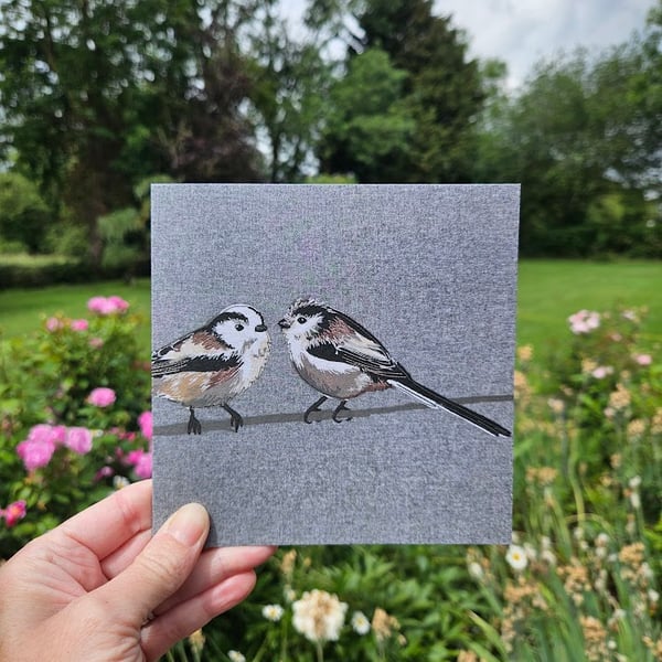 Long-tailed tit card - Valentine's day, Couple, Pair of birds, blank bird card