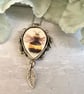 Bee Pattern - Broken China Pendant Necklace - Boho Style - Image 1