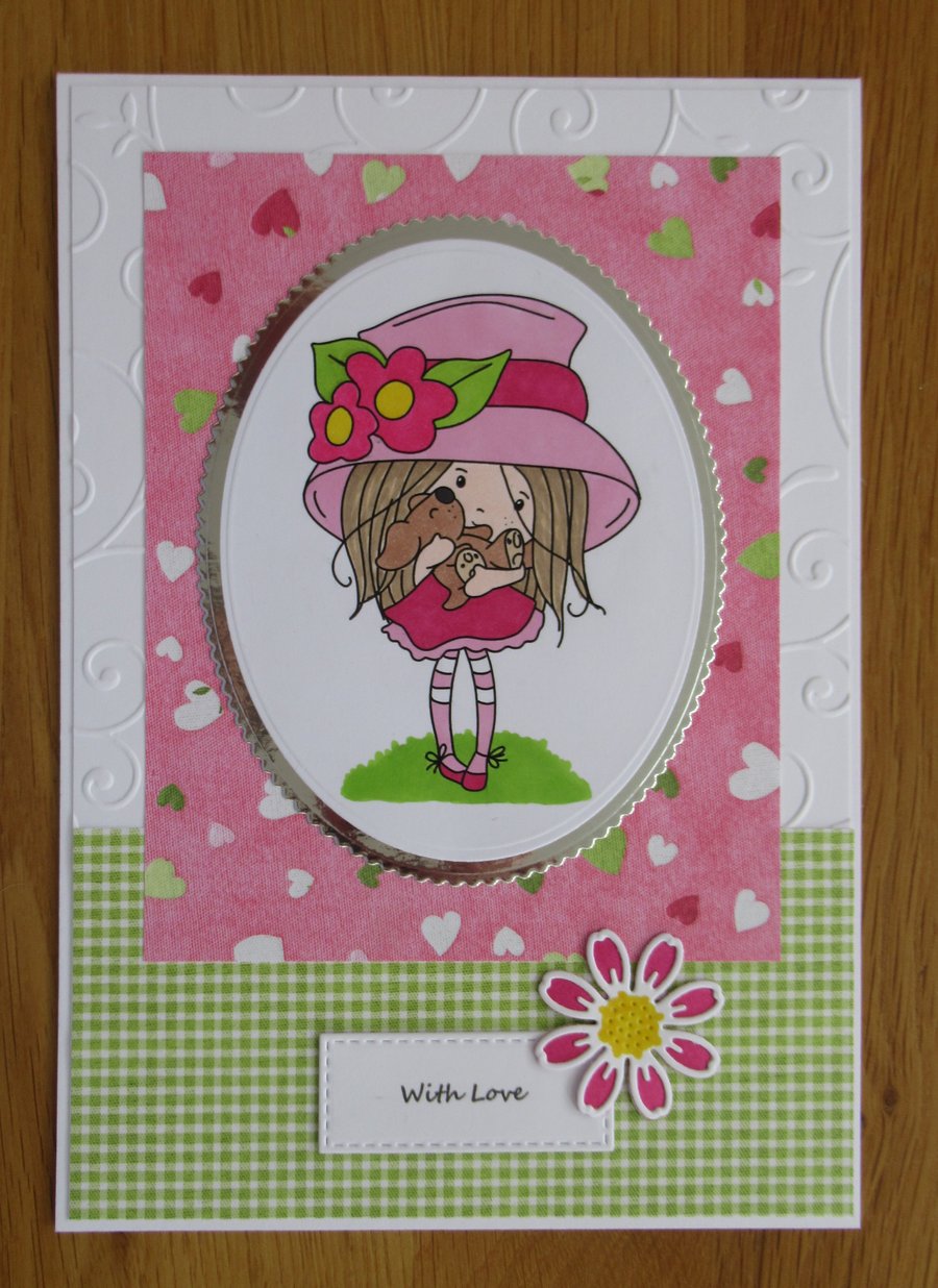 Winnie Cuddling Her Puppy - A5 With Love Card