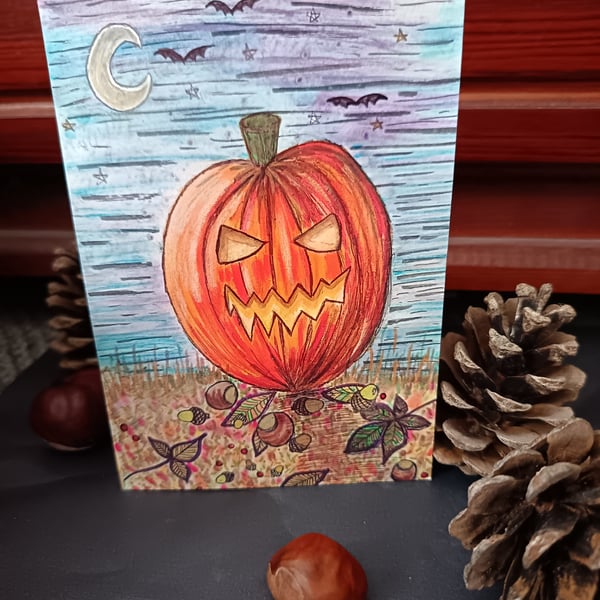 A6 Art Print Blank Greetings Card: Halloween Eve 