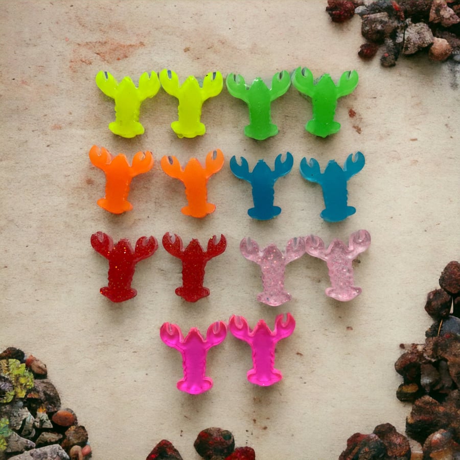 Handmade Resin Lobster Stud Earrings