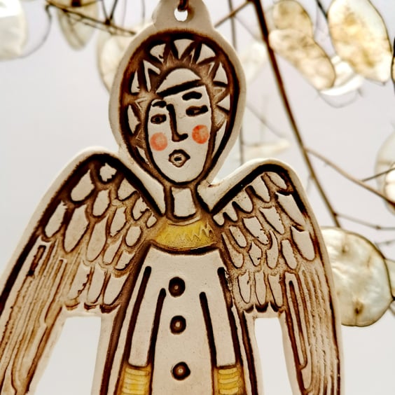 Ceramic Angel decoration in rustic autumnal brown