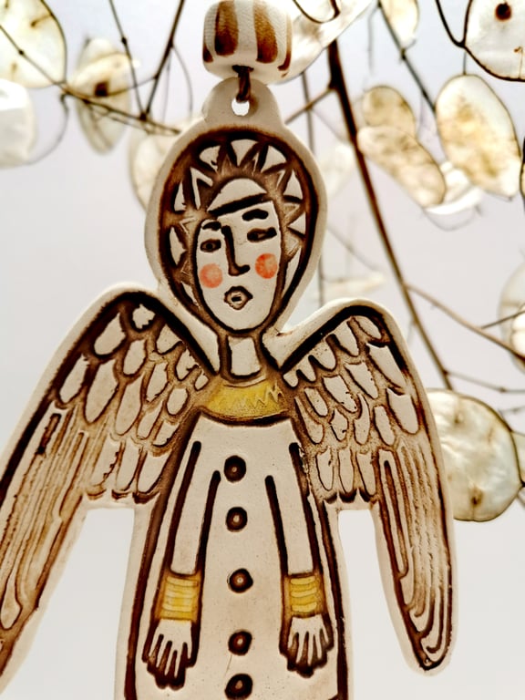 Ceramic Angel decoration in rustic autumnal brown