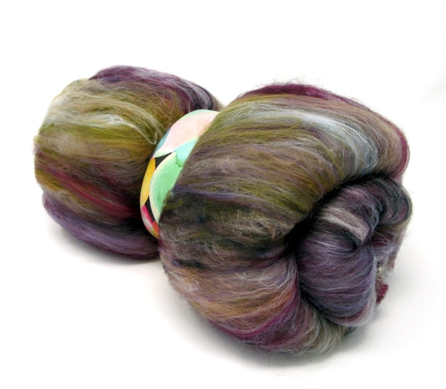 Carded Batt Merino & Silk Tapestry Fine Merino Wool 100g