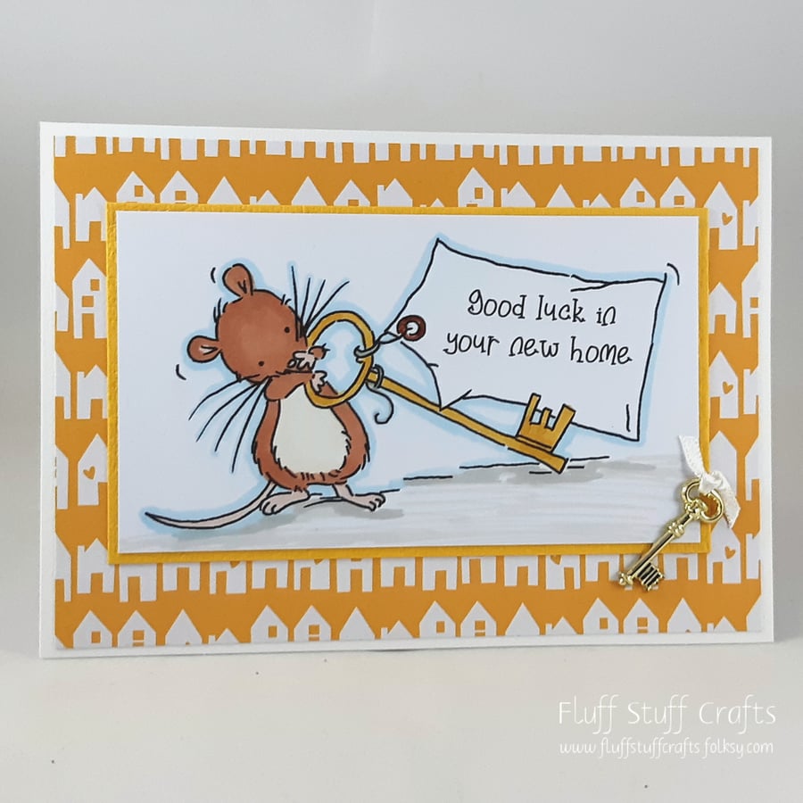 Handmade new home card - mouse with key