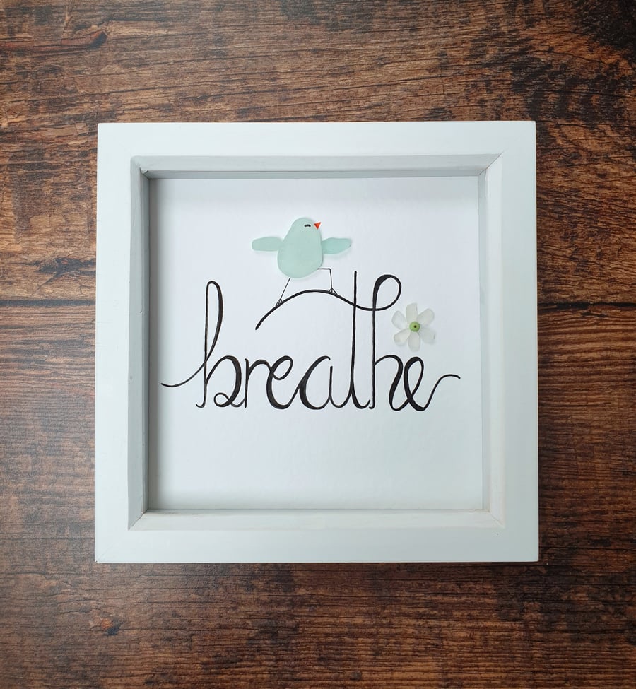 Handwritten sea glass BREATHE 