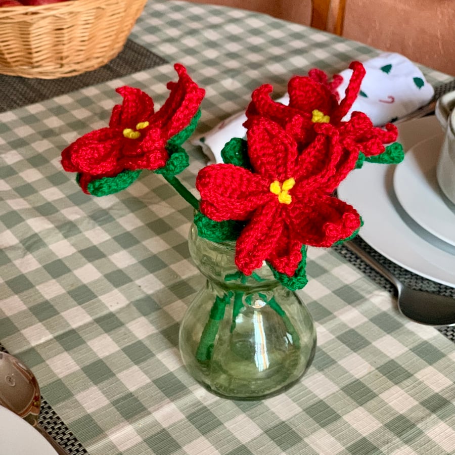 Christmas table Poinsettia, 3 crochet Christmas flowers, table centrepiece