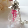 Real Flower Botanical Necklace Hand Blown Tear drop - PRETTY IN PINK
