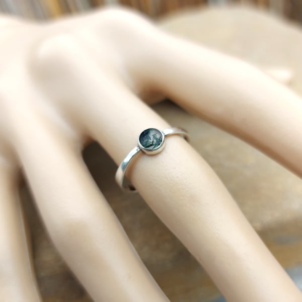 Tayside Moss Agate Personalised Handmade Scottish Ring Oxidised Sterling Silver