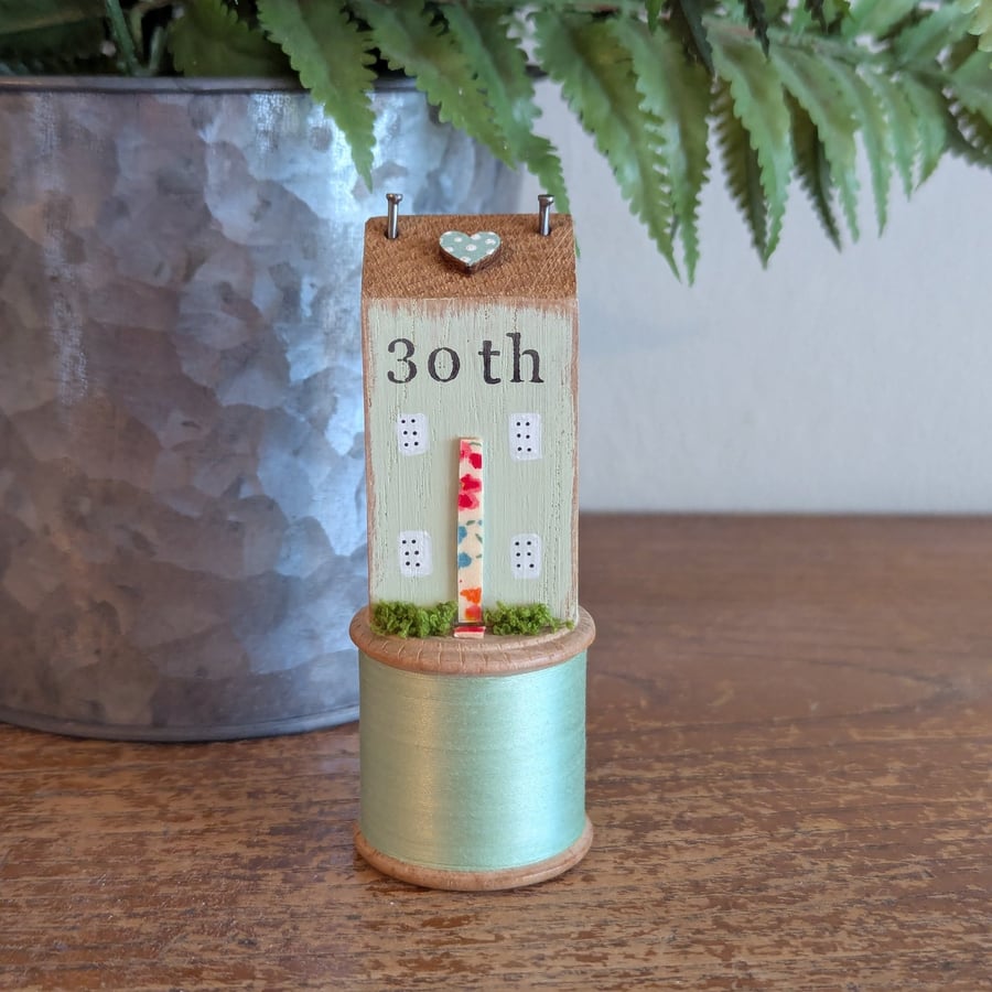 Vintage Bobbin and Handmade Tiny Oak 30th Birthday Gift