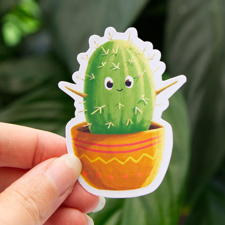 Cute Happy Cactus Matte Vinyl Illustrated Art Sticker