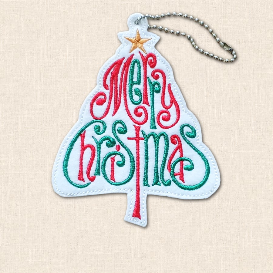 Merry Christmas Word Art Tree Decoration - Embroidered Ornament
