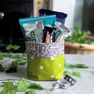 Lime Green Polka Dot Oilcloth storage Pots or Gift Hamper Basket