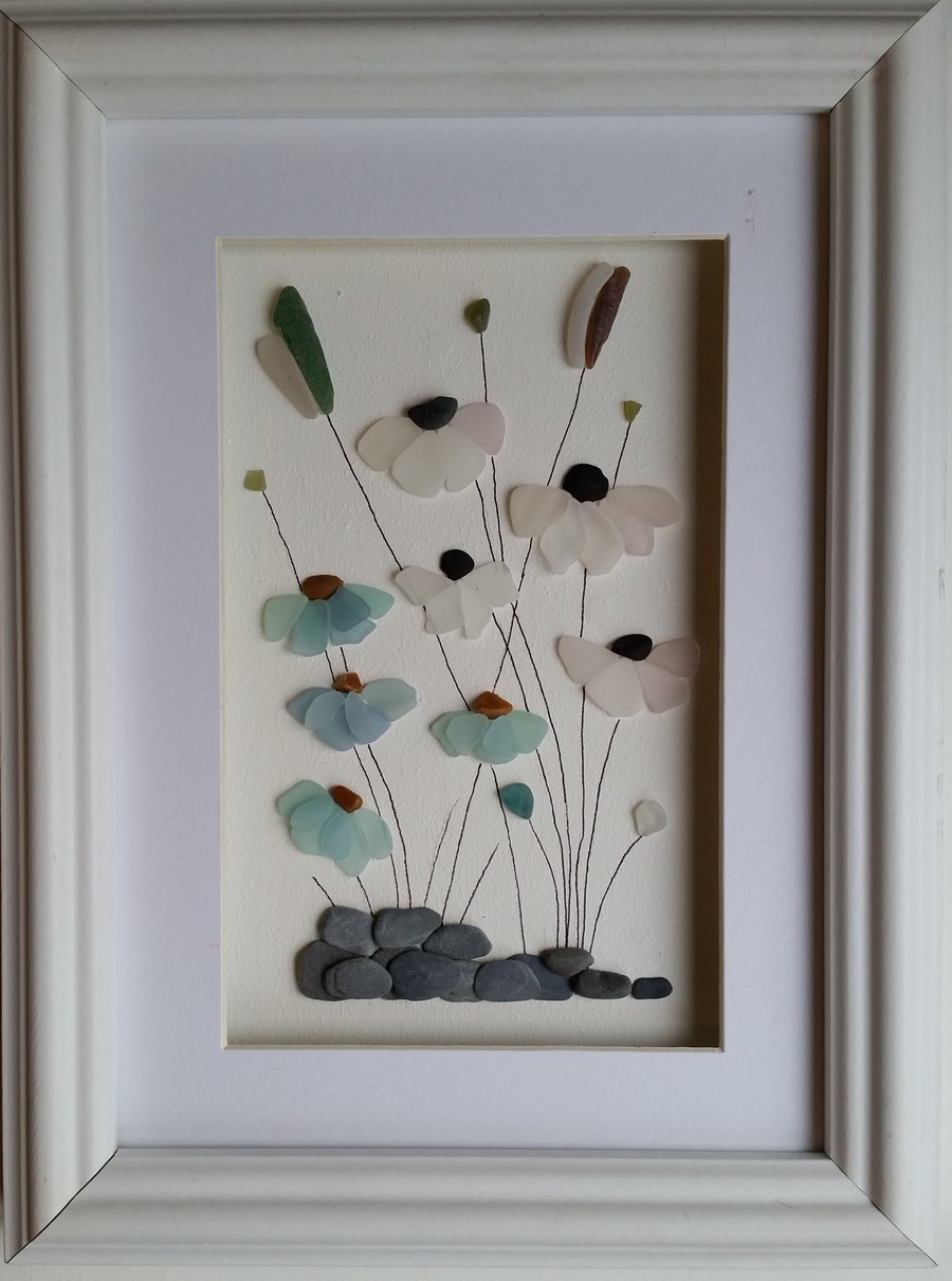 Sea Glass Art, Sea Glass Flowers, Cornish Pebble Art, Birthday Gifts