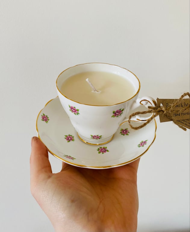 Rosy Plums and Patchouli Tea Cup Candle with Saucer