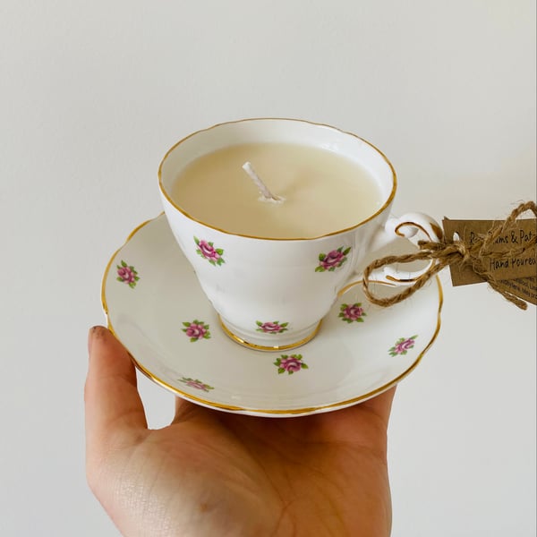 Rosy Plums and Patchouli Tea Cup Candle with Saucer