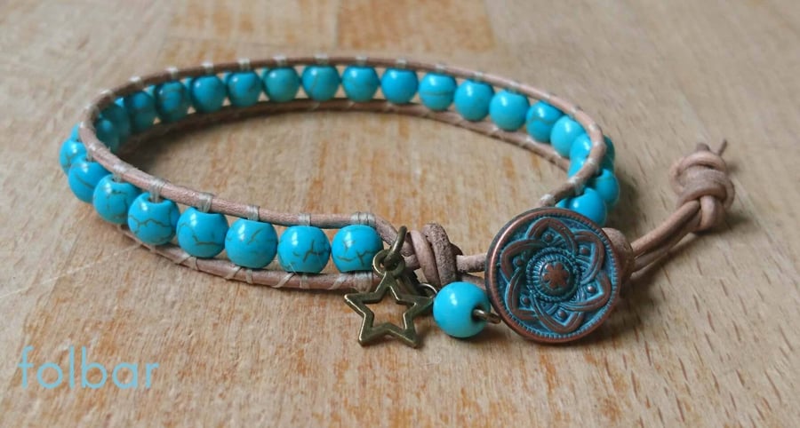 Leather and turquoise bracelet December birthday