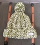 Handmade Crochet Beanie Hat With Pom Pom - Green & Cream Mix