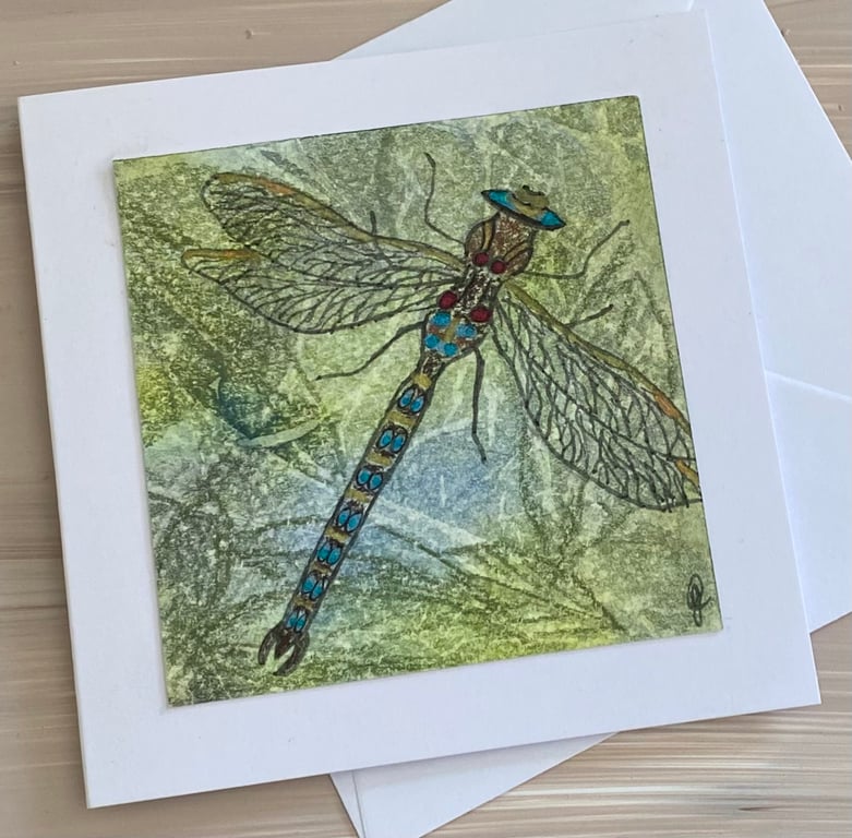 Hand painted dragonfly greetings card