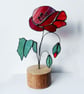Stained Glass Art Poppy on solid Ash wood base. Christmas Gift.  Wedding Present