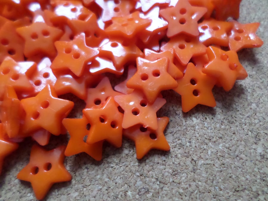 30 x 2-Hole Acrylic Buttons - Star - 12mm - Orange 