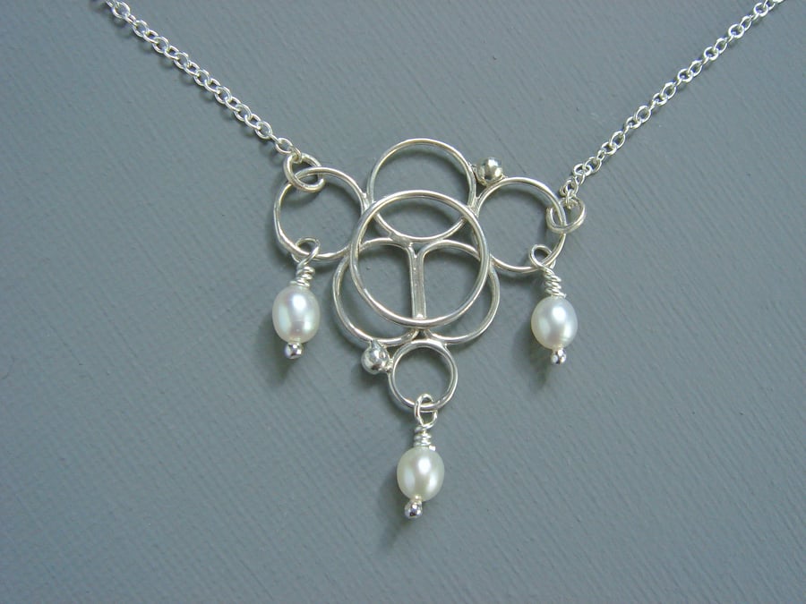 Elegant 925 Sterling Silver Filigree and Pearl Bubble Design Necklace Pendant