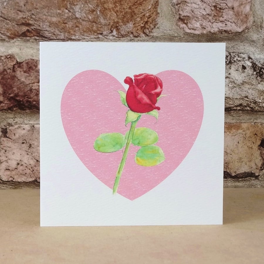Blank Card Red Rosebud Eco Friendly