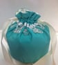 Turquoise drawstring pouch, Potli bag with beaded detail trim.
