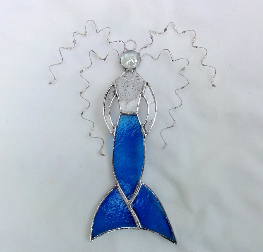 Stained Glass Mermaid Suncatcher - Streaky Turquoise