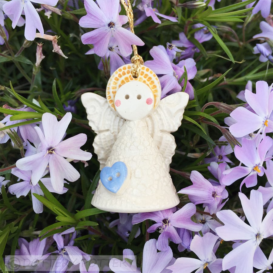 Teeny little fairy decoration pottery fairy ceramic fairy blue heart