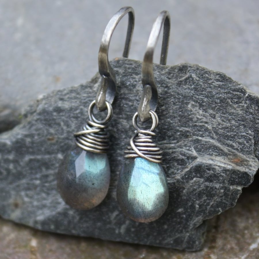 Silver Wrapped Labradorite Earrings