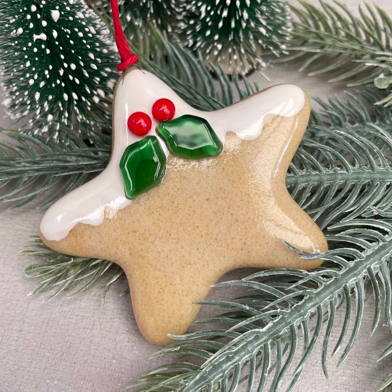 Gingerbread Star - Fused Glass Christmas Tree Decoration