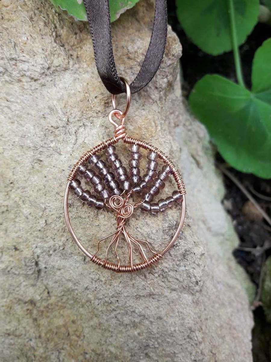 Copper Wire wrapped tree of life Pendant Necklace