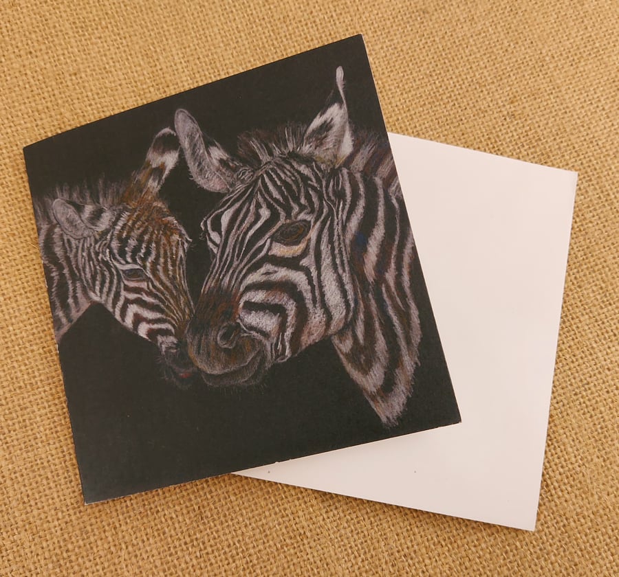 Zebra, parent and child blank card