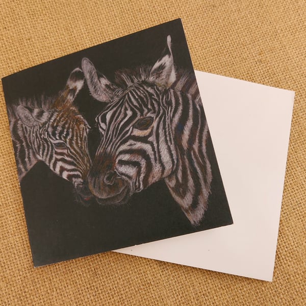 Zebra, parent and child blank card