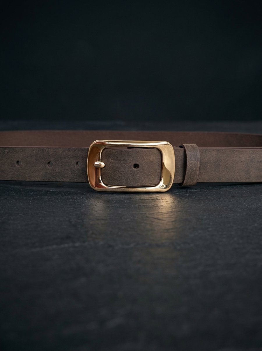Image of Dark Patina Full Grain Pull-Up Belt Gold-Tone Rectangular Buckle 25mm