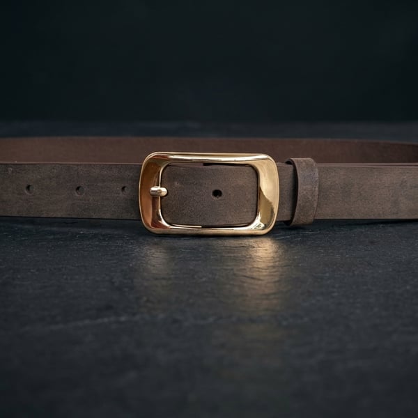 Dark Patina Full Grain Pull-Up Belt Gold-Tone Rectangular Buckle 25mm