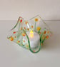 Fused glass floral tea light or candle holder - orange and yellow flowers - Image 4