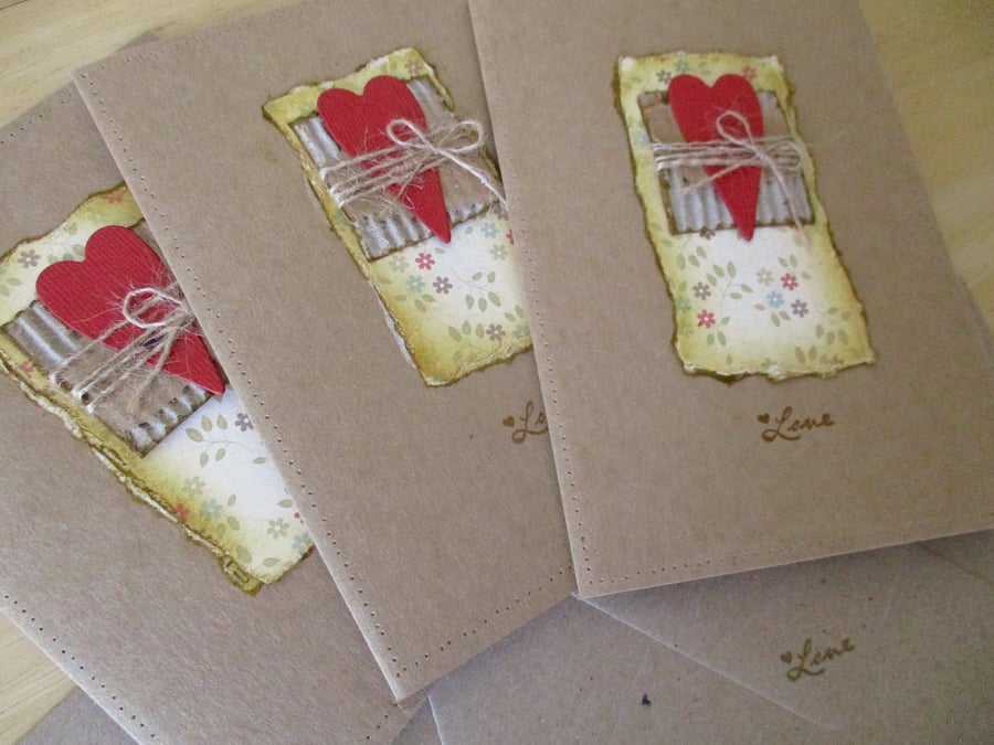 Folk Heart Love Cards x 3 with Envelopes - Collage - Notecards - Greeting Cards