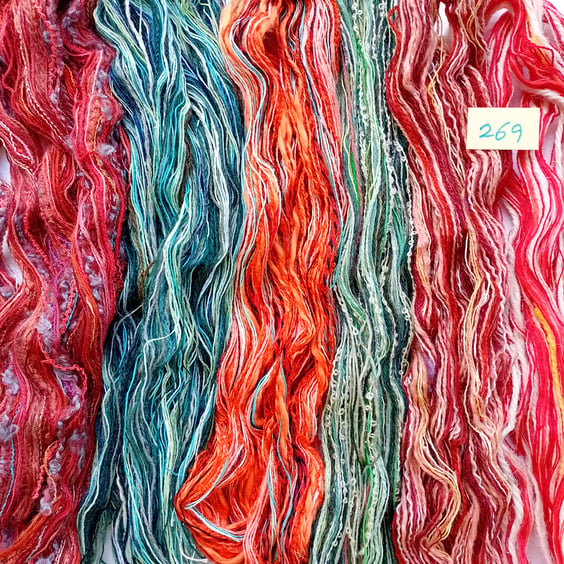 Textured yarns, creative threads, mixed media fibres, weaving thrums