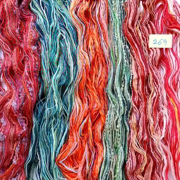 Textured yarns, creative threads, mixed media fibres, weaving thrums