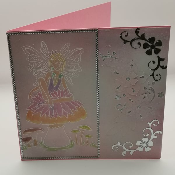Handmade Embossed Fairy Card - Blank Birthday Card - Card For All Occasions 