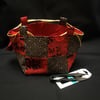 Patchwork Japanese Komebukuro Rice Bag, Gift Bag, Makeup Bag, Red and Black