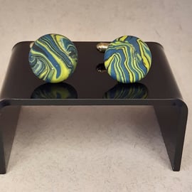 Citrus and blue polymer clay cufflinks